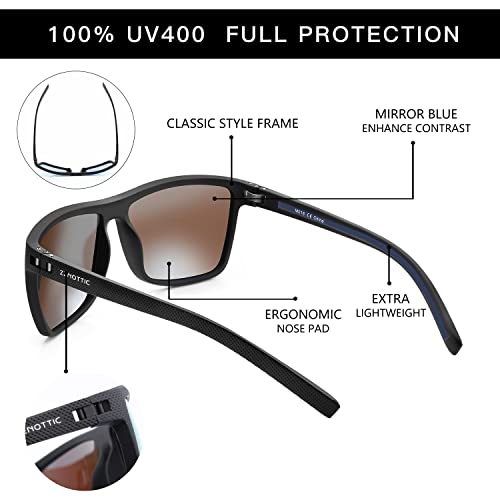 ZENOTTIC Gafas De Sol Polarizadas para Hombre Cuadradas Súper Liviana Marco TR90 Protección UV400