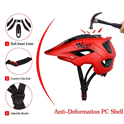 Zeroall Casco de Bicicleta Ligero para Hombre Mujer 56-62cm Tamaño Ajustable Casco de Ciclo con Visera Desmontable Cascos de Ciclismo para Bicicleta Patineta Scooter(Rojo)