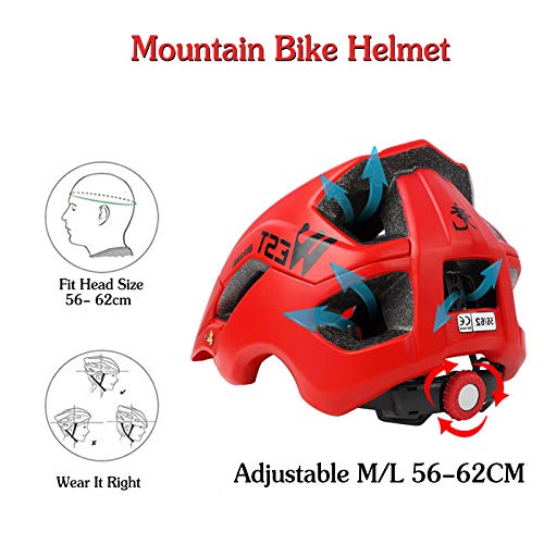 Zeroall Casco de Bicicleta Ligero para Hombre Mujer 56-62cm Tamaño Ajustable Casco de Ciclo con Visera Desmontable Cascos de Ciclismo para Bicicleta Patineta Scooter(Rojo)