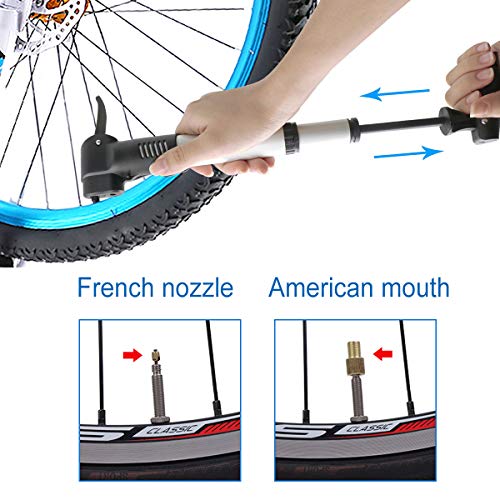 Zeroall Mini Portátil Bomba de Bicicleta Compacto 60 PSI Alta Presión Bomba de Aire de Mano con Válvula Presta y Schrader Bomba de Neumático de Bicicleta para Bicicleta Pelota Motocicleta(Azul)