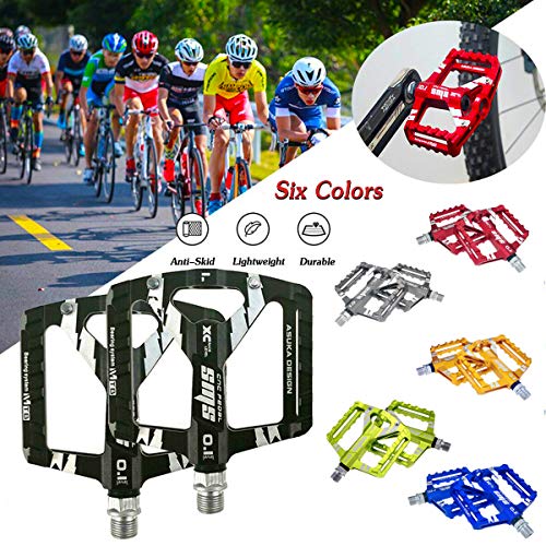 Zeroall Ultraligero Pedales de Bicicleta 9/16" Aleación de Aluminio Pedales Bicicleta Montaña con Superficie Antideslizante, Plataforma Pedales para Bicicleta de Carretera Ciudad MTB(Verde)