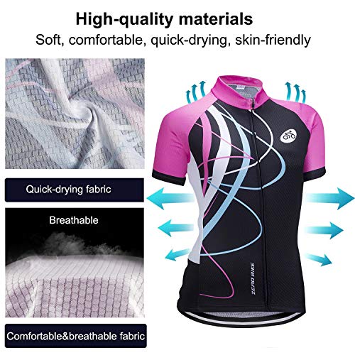 ZEROBIKE Manga Corta Ciclismo MTB Maillot para Mujer, Jersey Ropa Transpirable para Deportes al Aire Libre Ciclo Bicicleta (Polvo galopante, M)