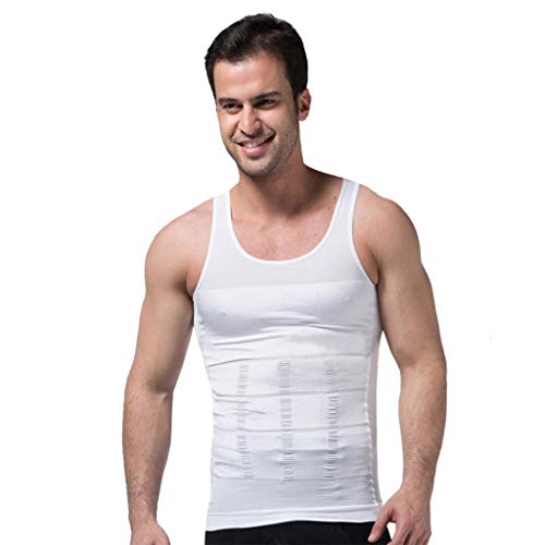 ZEROBODYS Incredible Series Camiseta de Hombre de Compresión modeladora y reductora con efecto adelgazante, Hombre Unisex adulto, blanco, Large