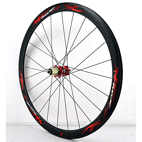 ZFF 700C Bicicleta Carretera Juego De Ruedas Carretera Ciclocross Freno Disco Rueda V/C Freno Los 40MM Pared Doble 7-12 Velocidades (Color : Red, Size : QR)