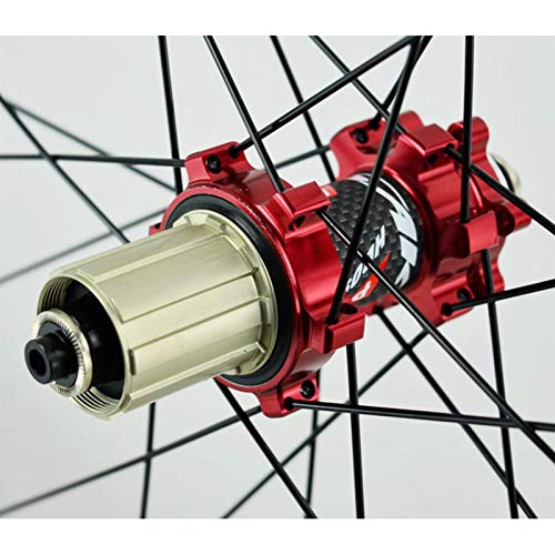 ZFF 700C Bicicleta Carretera Juego De Ruedas Carretera Ciclocross Freno Disco Rueda V/C Freno Los 40MM Pared Doble 7-12 Velocidades (Color : Red, Size : QR)