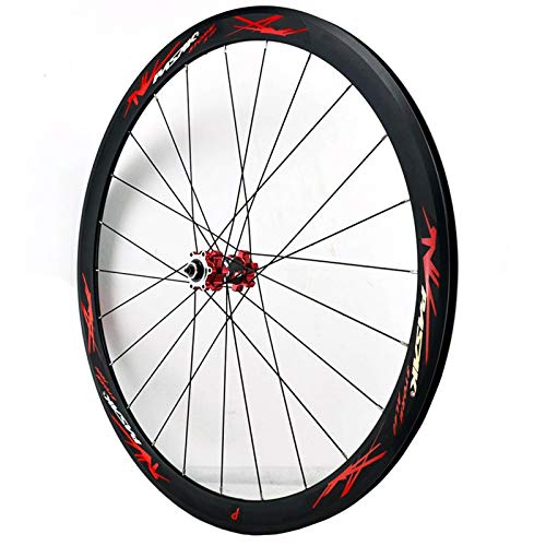 ZFF 700C Bicicleta Carretera Juego De Ruedas Carretera Ciclocross Freno Disco Rueda V/C Freno Los 40MM Pared Doble 7-12 Velocidades (Color : Red, Size : QR)