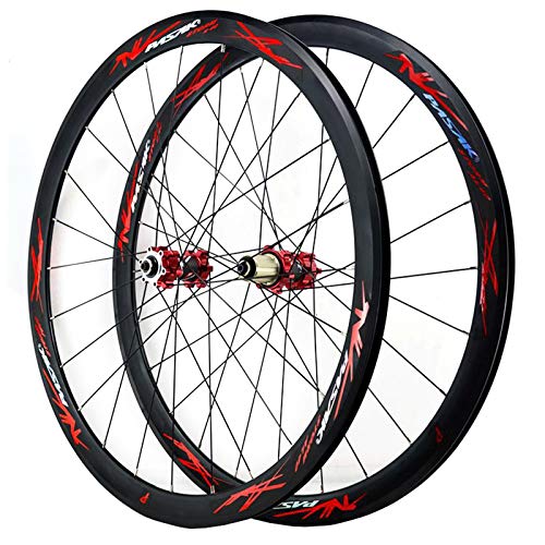 ZFF 700C Bicicleta Carretera Juego De Ruedas Carretera Ciclocross Freno Disco Rueda V/C Freno Los 40MM Pared Doble 7-12 Velocidades (Color : Red, Size : QR)