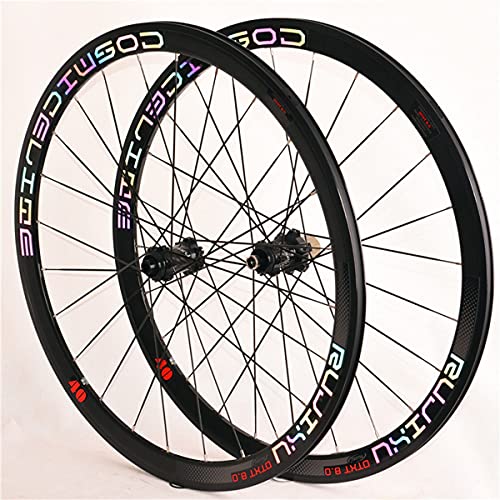 ZFF 700C Bicicleta De Carretera Juego De Ruedas Freno Disco Fibra Carbono + Aleación Aluminio Centro Pared Doble 8 9 10 11 Velocidad Casete Rueda Libre Etiqueta Colorida