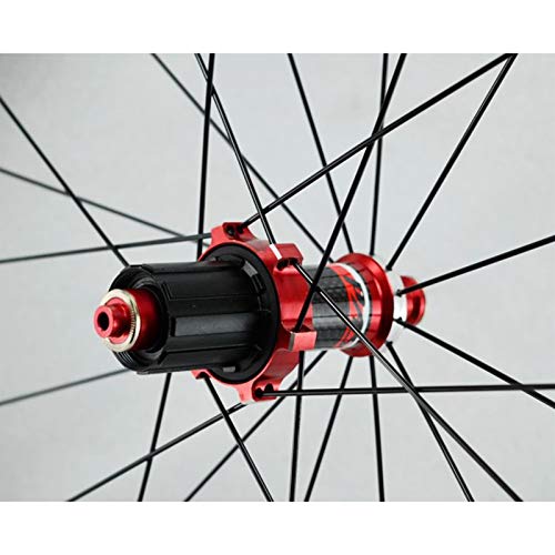 ZFF Fibra De Carbon 700C Bicicleta De Carretera Juego De Ruedas Delantera Y Trasera Rueda C/V Freno Apertura Liberación Rápida Freno De Llanta 7 8 9 10 11 12 Velocidad (Color : Red hub, Size : 50MM)