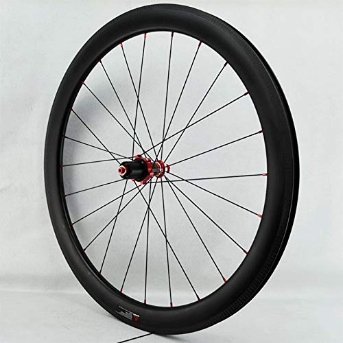 ZFF Fibra De Carbon 700C Bicicleta De Carretera Juego De Ruedas Delantera Y Trasera Rueda C/V Freno Apertura Liberación Rápida Freno De Llanta 7 8 9 10 11 12 Velocidad (Color : Red hub, Size : 50MM)