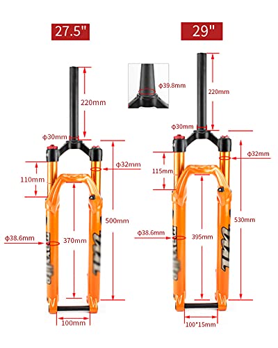 ZHEN Suspensión De Horquilla Neumática para Bicicleta 27.5/29" MTB Doble Hombro Uno Cuesta Abajo Cuesta Abajo Rápel Amortiguador Viaje 100 mm Bloqueo Remoto Disco De Freno De Amortiguación