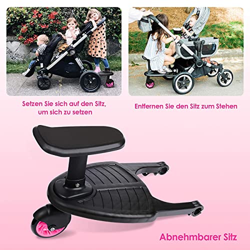 ZhiLianZhao Cochecito de Bebé Artefacto Carro de Remolque, Buggy Board con Asiento Cochecito, con Seguro Usar, Ajuste Universal para Mayoría Cochecitos,Azul