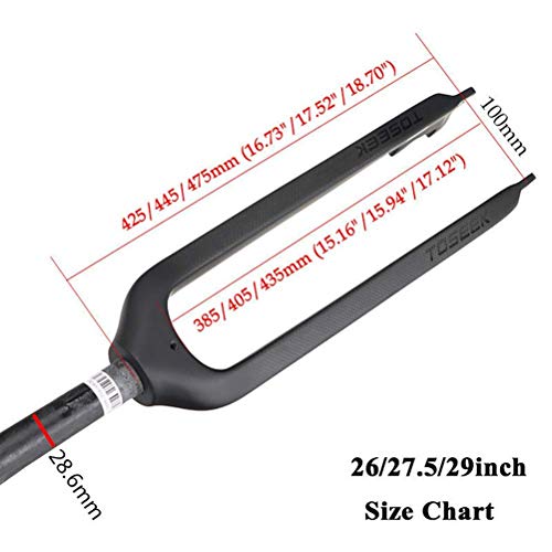 ZHTY Horquilla Delantera rígida MTB Horquilla de Bicicleta de montaña de Carbono con Freno de Disco de 26/27.5/29", Tubo Recto sin Rosca de 28.6 mm Superligero Horquillas Delanteras de Bicicleta Tapa