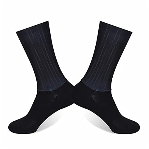 ZhuaKafeEU Anti Deslizamiento Silicone Verano Aero Calcetines Blanco Línea Ciclismo Calcetines Men Bicycle Sport Correr Bike Socks (Color : Stripe, Size : L 40 45)