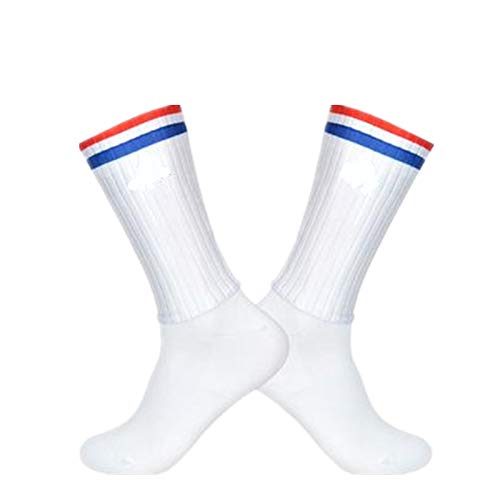 ZhuaKafeEU Anti Deslizamiento Silicone Verano Aero Calcetines Blanco Línea Ciclismo Calcetines Men Bicycle Sport Correr Bike Socks (Color : Stripe, Size : L 40 45)