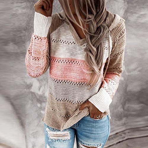 Zilosconcy Sudadera Mujer con Capucha Tejido de Punto Jersey Patchwork Mujer Otoño Invierno Talla Grande Hoodie Suelto Sólido Manga Larga Sweatshirt Tops Chica