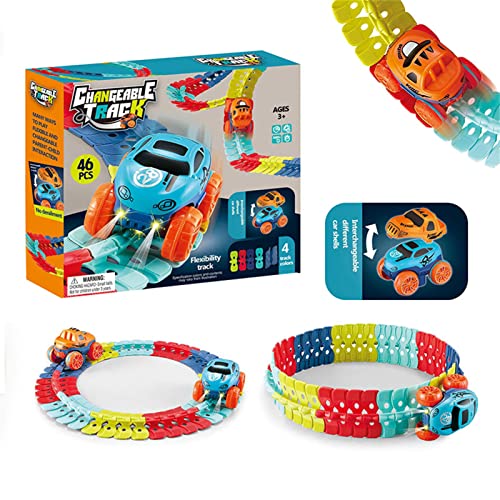 ZJDTC Changeable Track con LED Light-Up Race Car flexible montado Track cumpleaños regalo para niños coche de juguete autopista a partir de 3 4 5 6 años niño niña