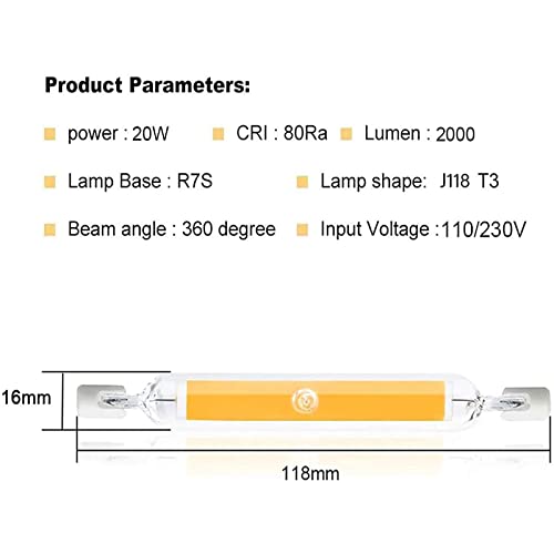 ZJYX Bombilla Led R7s 20w Blanco Cálido Bombilla Regulable De Mazorca Equivalente a Una Bombilla Halógena De 200 W Ángulo De Haz De 118 Mm 2000 LM 360 ° Ca 110-120v 4 Piezas