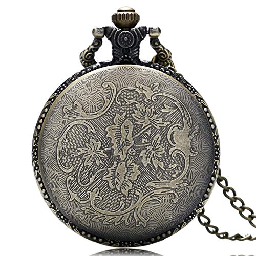 ZJZ Collar de Reloj de Bolsillo de Cuarzo con Efecto 3D de Bronce en Reloj de Bolsillo de Cuarzo con Cadena de 32"Pulgadas / 80 cm