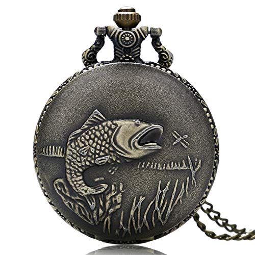 ZJZ Collar de Reloj de Bolsillo de Cuarzo con Efecto 3D de Bronce en Reloj de Bolsillo de Cuarzo con Cadena de 32"Pulgadas / 80 cm