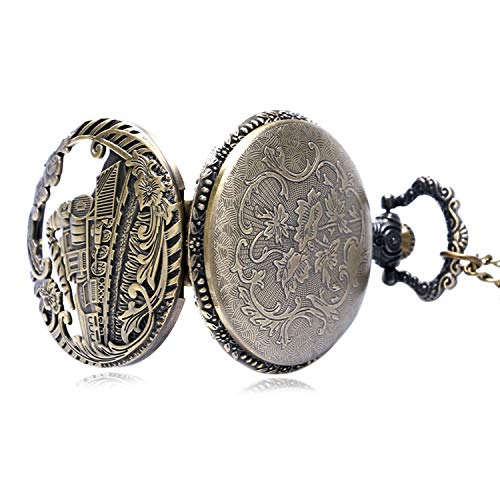 ZJZ Collar de Reloj de Bolsillo de Cuarzo para Hombre con Efecto Bronce 3D en Reloj de Bolsillo de Cuarzo con Cadena de 32"Pulgadas / 80 cm
