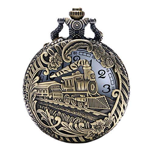 ZJZ Collar de Reloj de Bolsillo de Cuarzo para Hombre con Efecto Bronce 3D en Reloj de Bolsillo de Cuarzo con Cadena de 32"Pulgadas / 80 cm
