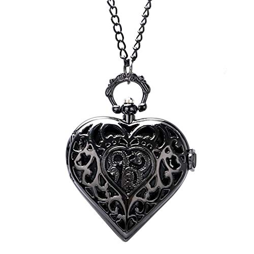 ZJZ Collar Exquisito del Reloj de Bolsillo del Cuarzo de Las Mujeres del diseño del corazón en la Cadena de 32"Pulgadas / 80cm