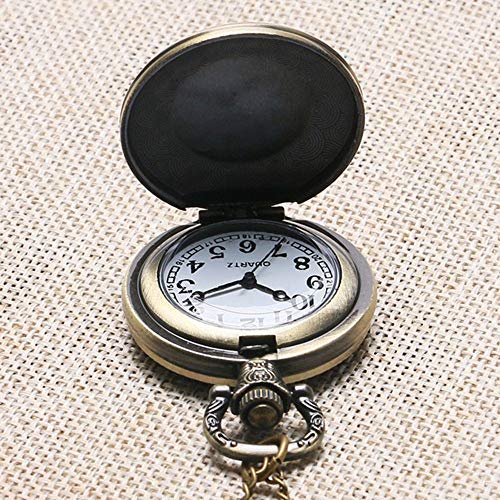ZJZ Efecto Bronce Retro Vintage Case Full Hunter Collar de Reloj de Bolsillo de Cuarzo para Hombre en Cadena de 32"Pulgadas / 80 cm