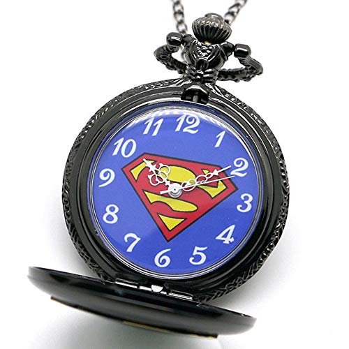 ZJZ Reloj de Bolsillo de Cuarzo con temática de Superman, con Cadena de 32"Pulgadas / 80 cm o Cadena de 14,5" Pulgadas / 37 cm