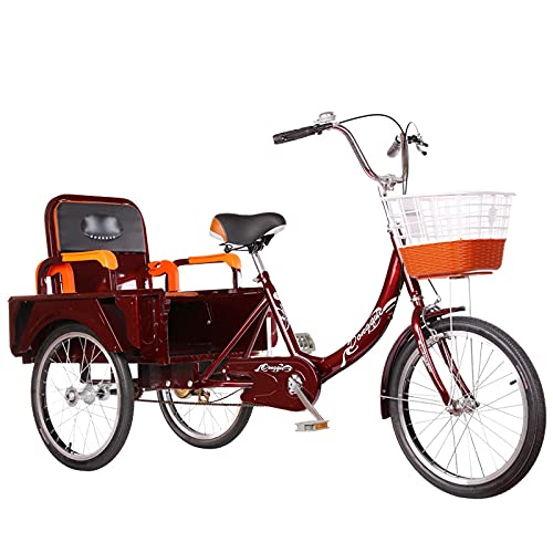 ZJZ Triciclo para Adultos de 20 Pulgadas Bicicleta para Adultos Bicicleta de Dos plazas de una Sola Velocidad para Personas Mayores, Mujeres, Hombres