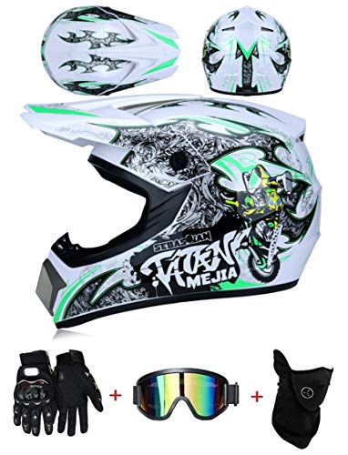 ZLCC Casco de Motocross Profesional, Cascos de Cross de Moto Set con Gafas/Máscara/Guantes, Niño Motos Deportivas Off-Road Enduro Casco ATV MTB BMX Quad Cascos de Motocicleta (C-02,S: 52-56 cm)