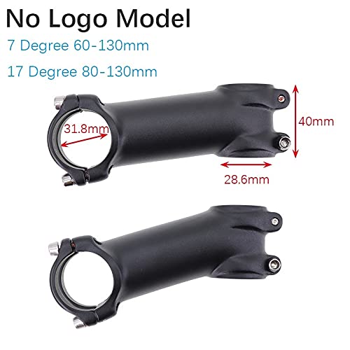 ZLLWLF Tallo de Bicicleta Ultraligero 7 Grado 17 MTB No Logo Nologo Logoless Black Bicycle Stem ALU 7050 31.8 60 70 80 90 90 100 mm 110 120 130 (Color : No Logo 17-90)