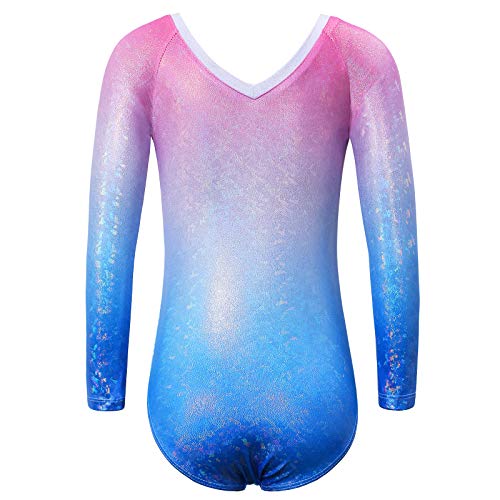 ZNYUNE Niña Maillots de Gimnasia Mangas Largas 267 Rosa Azul 10A