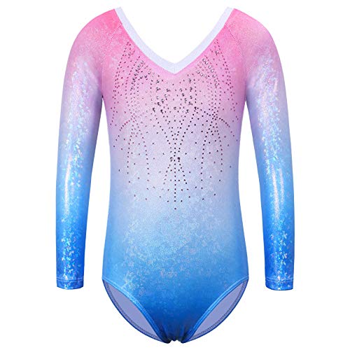 ZNYUNE Niña Maillots de Gimnasia Mangas Largas 267 Rosa Azul 10A