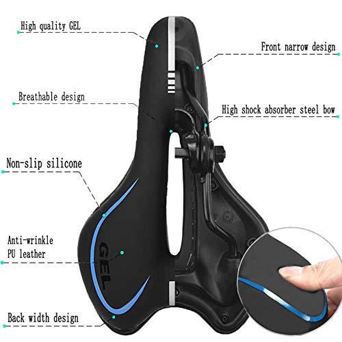 ZONSUSE Sillín de Bici de Gel,Sillin Bicicleta Montaña,Cómodo Asiento Ergonómico de Bici de Gel Antiprostatico Impermeable y Transpirable,para MTB,Bicicleta de Carretera,con Funda Impermeable (Azul)