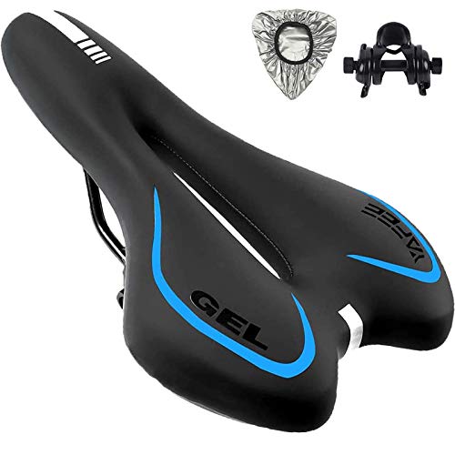 ZONSUSE Sillín de Bici de Gel,Sillin Bicicleta Montaña,Cómodo Asiento Ergonómico de Bici de Gel Antiprostatico Impermeable y Transpirable,para MTB,Bicicleta de Carretera,con Funda Impermeable (Azul)