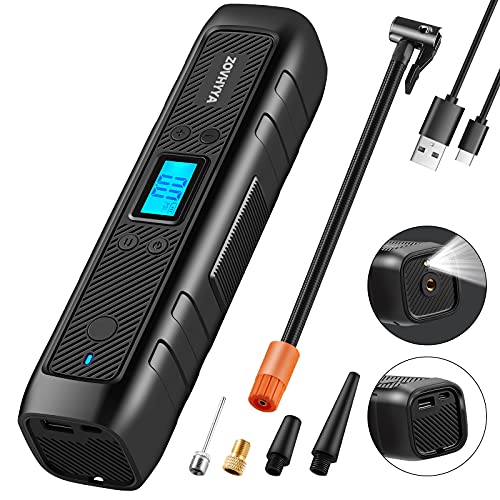 ZOVHYYA Compresor de Aire Portátil 150 PSI Mini Bomba de Neumáticos 4500mAh Inflador de Aire USB C Recargable con Luz LED Pantalla Digital PSI Bar KPA KG/CM2 para Moto Bicicleta Coche Pelota y Otros