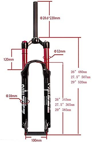 ZTZ 26/27,5/29 recorrido del muelle 120 mm MTB horquilla de suspensión de aire 1 1/8 tubo recto QR 9 mm manual/teledirigido XC AM horquilla delantera ultraligera roja (29 pulgadas)