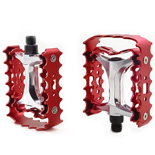 ZTZ Pedales MTB Pedales de bicicleta de montaña 9/16 rodamientos sellados, aluminio antideslizante y duradero, pedales de plataforma de bicicleta ligeros para BMX MTB (rojo)