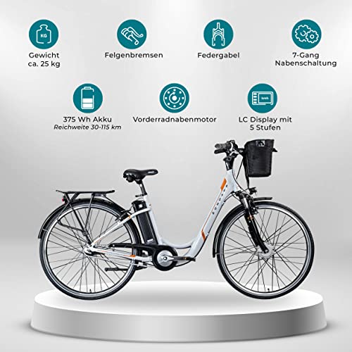 Zündapp Z517 700c E-Bike - Bicicleta eléctrica para mujer (28 pulgadas), color blanco/naranja, 48 cm