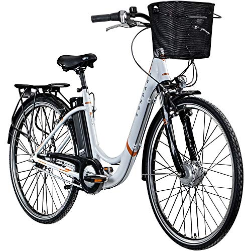 Zündapp Z517 700c E-Bike - Bicicleta eléctrica para mujer (28 pulgadas), color blanco/naranja, 48 cm