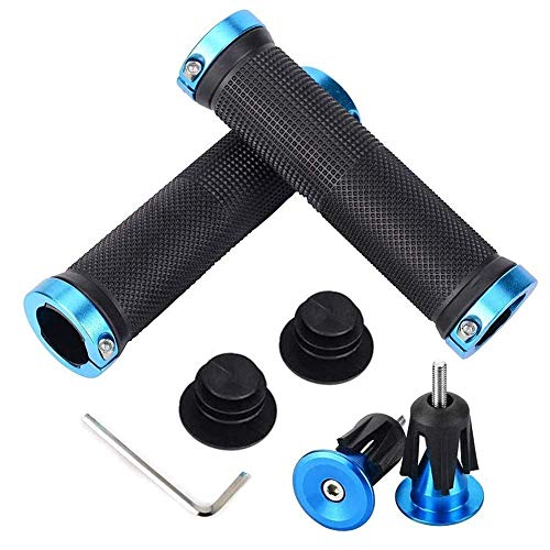 1 par de empuñaduras para manillar de bicicleta, diseño ergonómico con anillo de bloqueo bilateral, diámetro antideslizante, 30 mm, para bicicleta de montaña, bicicleta de montaña, color azul