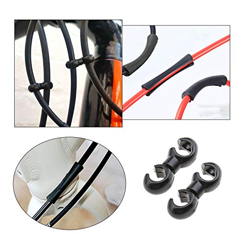 10 protectores de marco de cable de bicicleta con guías de protección y 10 clips de cable giratorios en forma de S, color negro