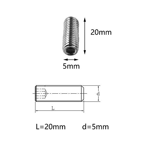 10 Tornillos, M5x20mm, Herramientas Ferretería Pernos Punta Cónica Tornillos Sin Cabeza, Acero Inoxidable Hexagonal Tornillos de Fijación Rosca Métrica Llave Allen Clavos Prisioneros Tornillo