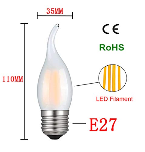 10 Unidades MENTA Bombillas Vela de Filamento LED E27 Casquillo Gordo 4W (Equivalente a 40W) Blanco Cálido 2700K 400LM Casquillos Para Bombillas E27 Bombillas Retro Vintage Vidrio Mate No Regulable