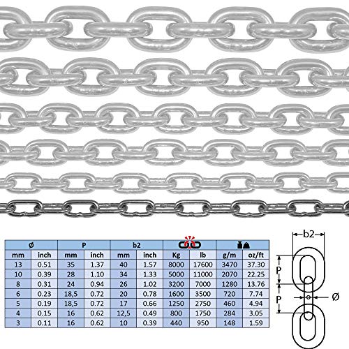 100-cm = 1-metros 3-mm Starke de cadena de acero inoxidable de eslabón corto piezas cadena de anclaje DIN 5685 DIN 766 1-m