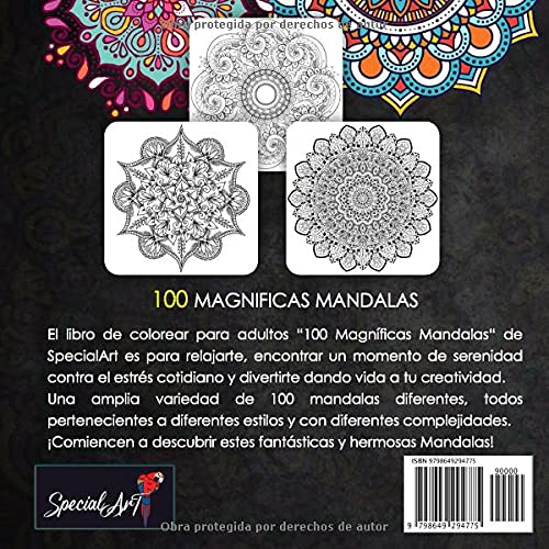 100 Magnificas Mandalas: Libro de Colorear. Mandalas de Colorear para Adultos, Excelente Pasatiempo anti estrés para relajarse con bellísimas Mandalas