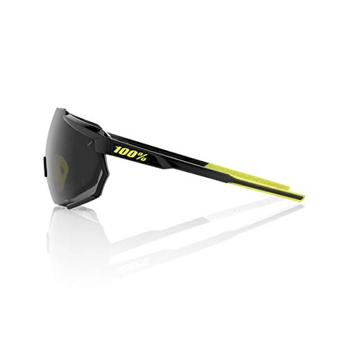 100 Percent RACETRAP-Gloss Black-Smoke Lens Gafas, Hombres, Negras y Amarillas-Cristal Oscuro, Mediano