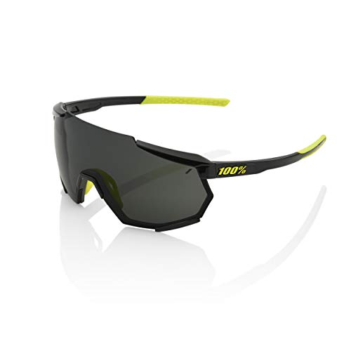 100 Percent RACETRAP-Gloss Black-Smoke Lens Gafas, Hombres, Negras y Amarillas-Cristal Oscuro, Mediano