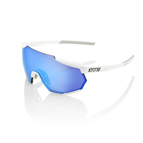 100 Percent RACETRAP-Matte White-Hiper Blue Multilayer Mirror Lens Gafas, Hombres, Blanco Mate-Cristal Azul, Mediano